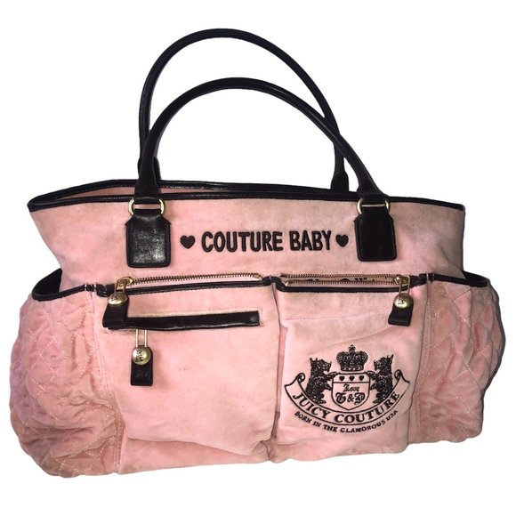 Juicy Couture Handbags - *Flawed* Juicy Couture Baby Girl Diaper Bag Changing Pad & Bib Set Pink Velour